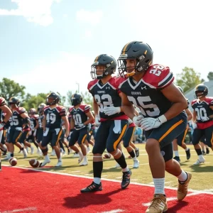 Newberry College Wolves football players training on the field