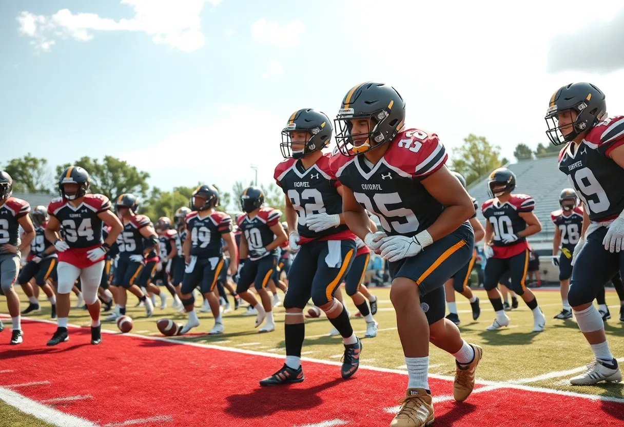 Newberry College Wolves football players training on the field