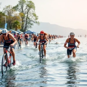 Newberry College women's triathlon team in action during a race