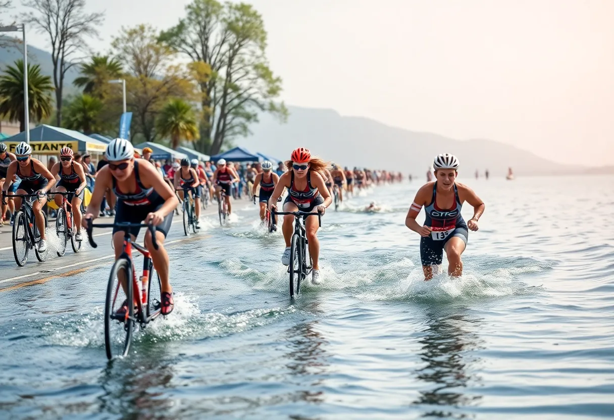 Newberry College women's triathlon team in action during a race