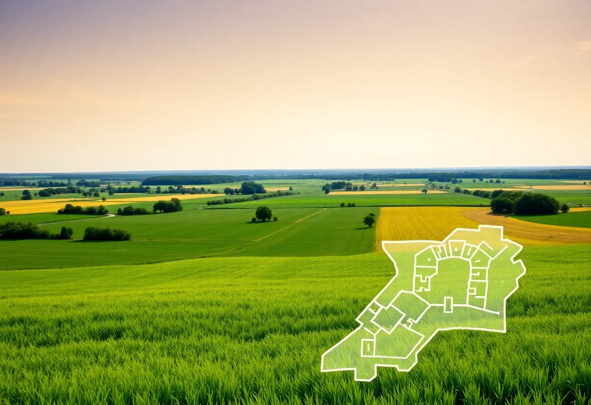 A serene landscape of farmland in Newberry County with open fields.