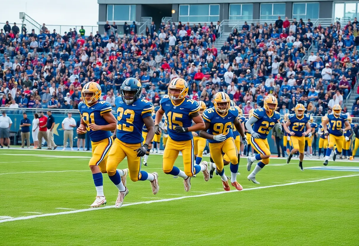 Newberry Bulldogs players celebrating a touchdown during a football game.
