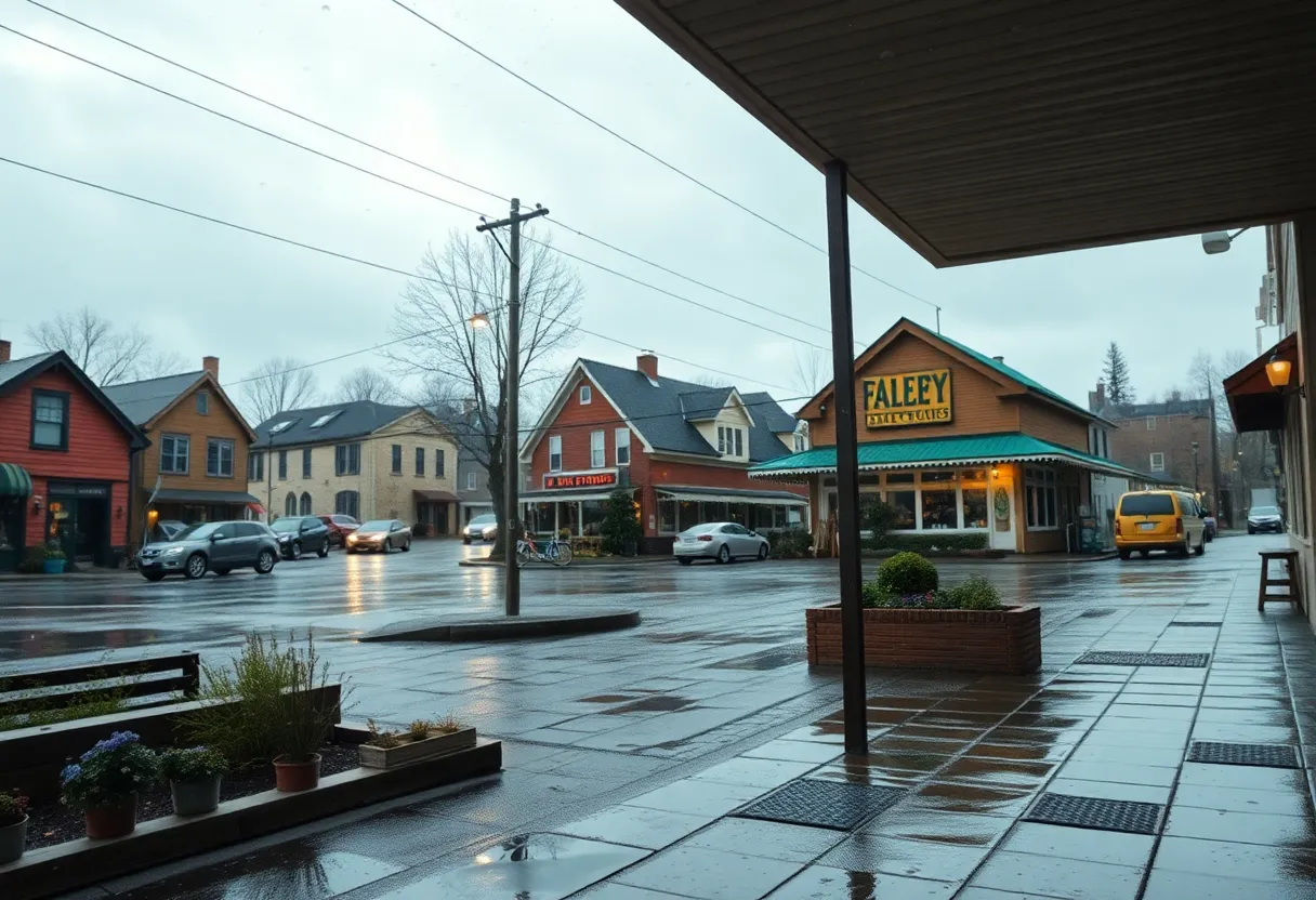 Cloudy skies and light rain in Newberry