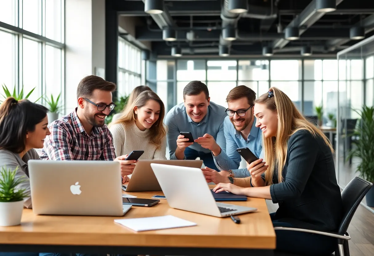 Digital marketing team analyzing social media trends