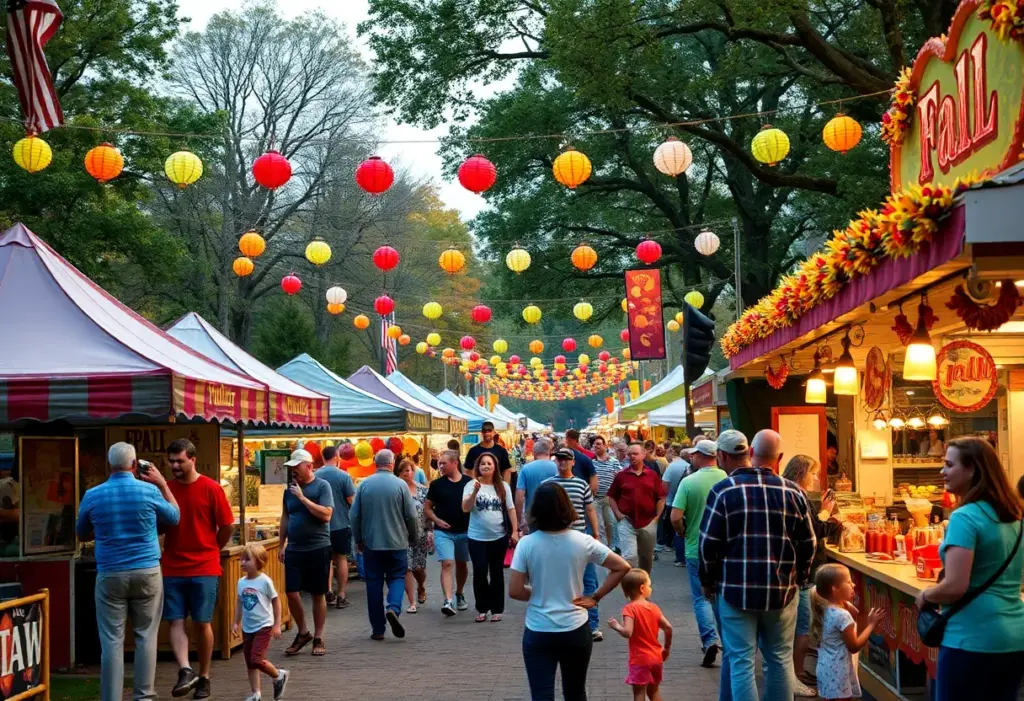 Festive atmosphere at a South Carolina fall festival with families enjoying food and activities.