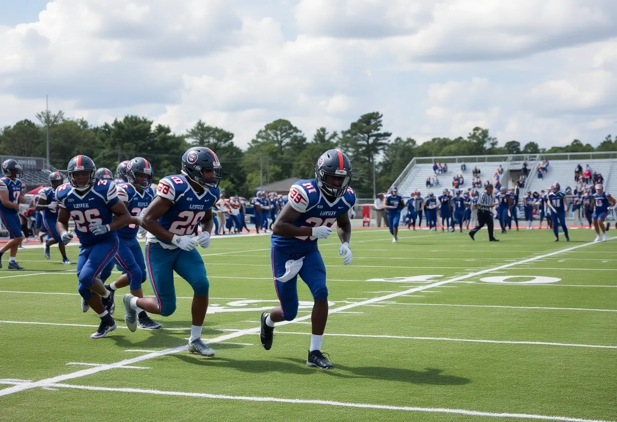 Players engaging in a South Carolina high school football match