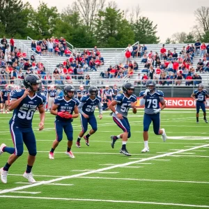 Players in action during a South Carolina high school football game