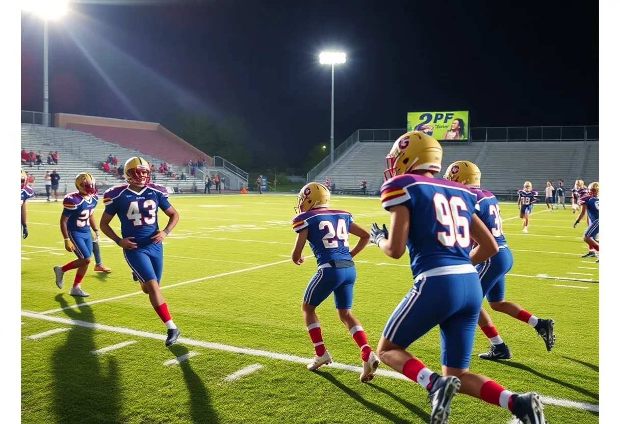 High school football players in action on the field