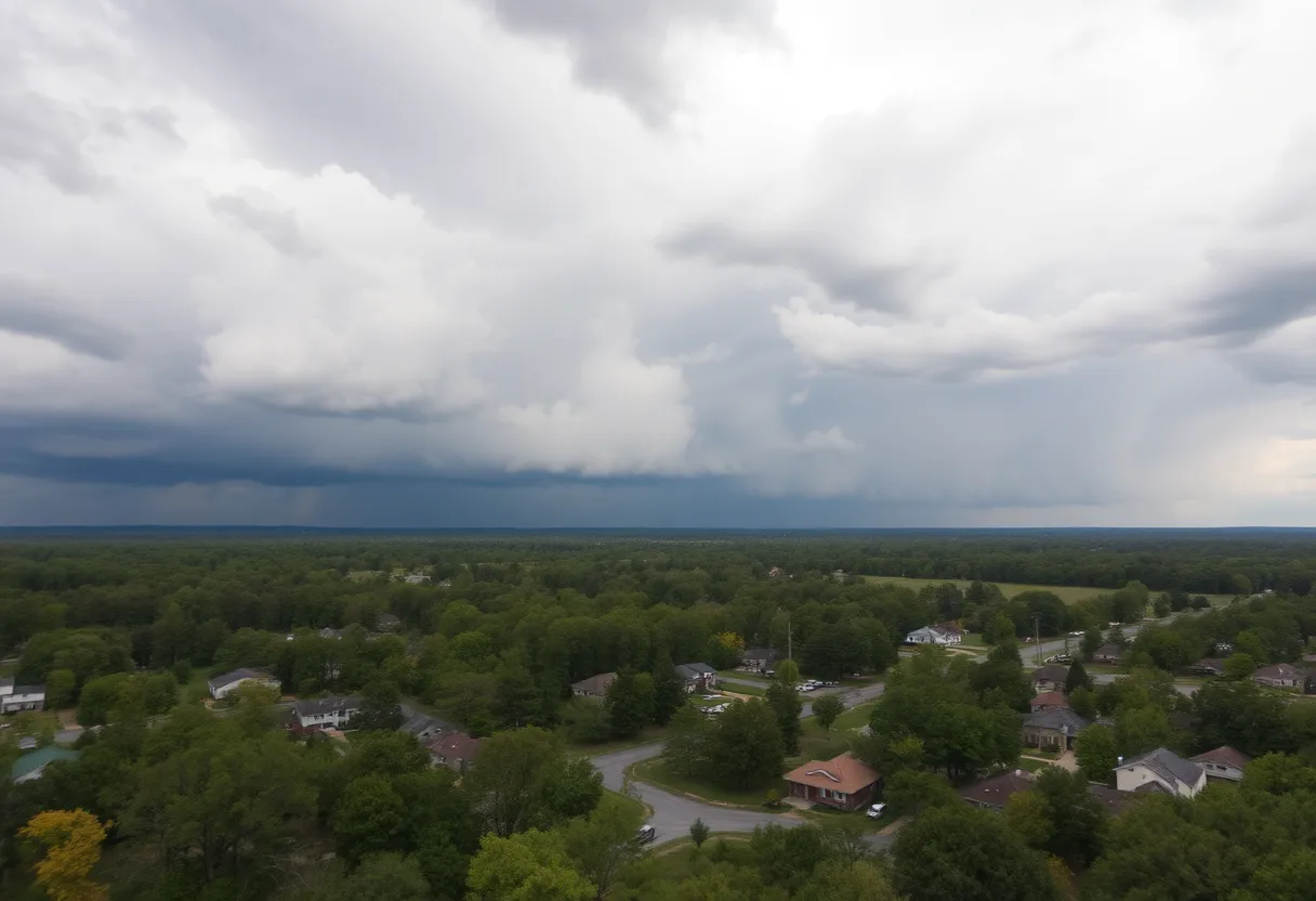 Overcast skies with thunderstorms over Newberry, SC.