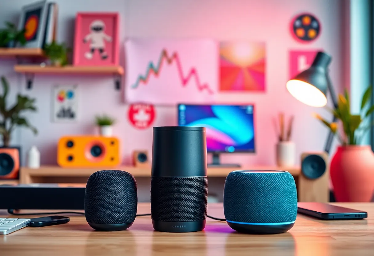 A digital marketing setup focused on voice search optimization with smart devices.