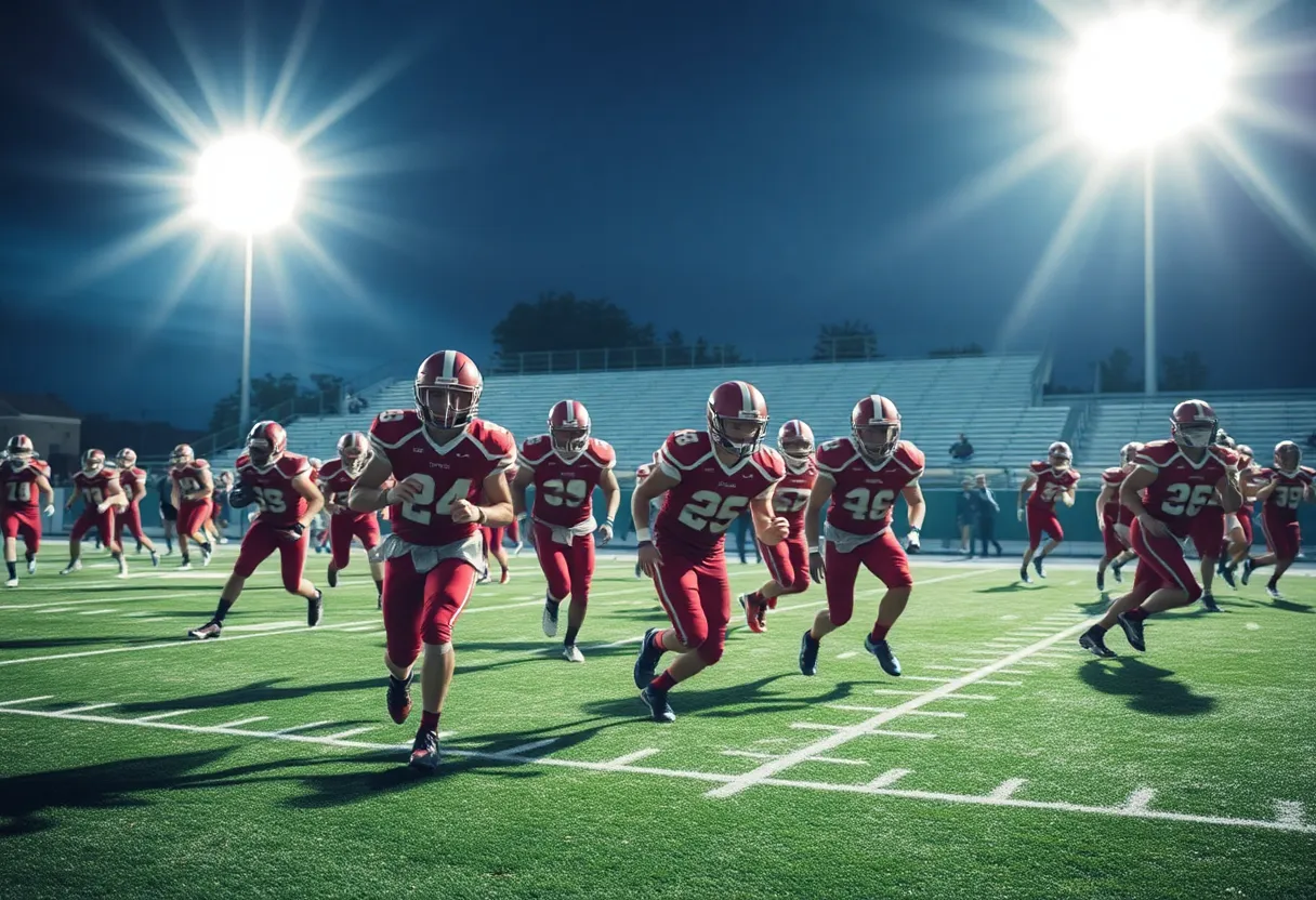Players from York and Dreher competing in a high school football game