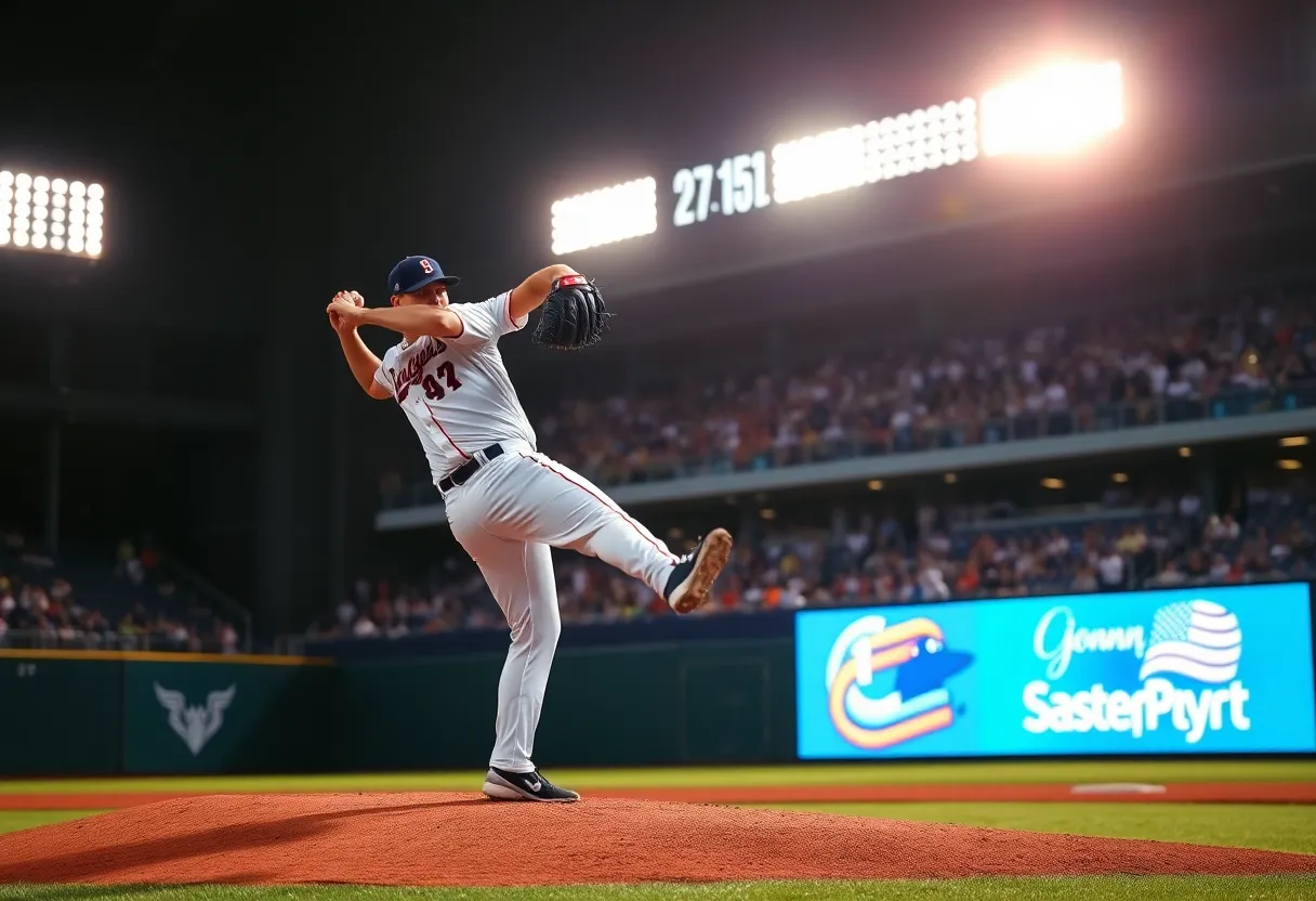 Baseball player pitching for the Red Sox