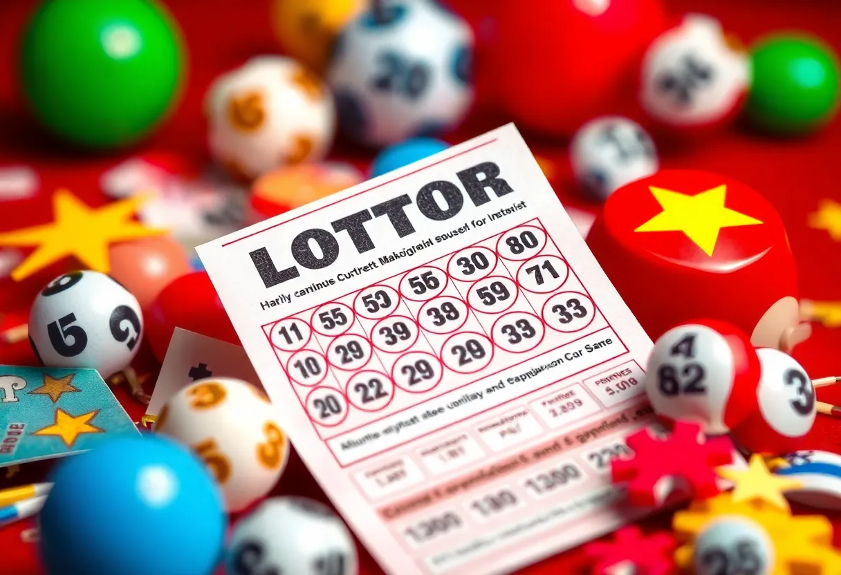 Illustration of lottery ticket and draw game elements