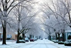 Snow-covered street in Aiken SC during winter preparations