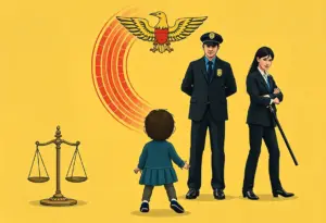 Abstract representation of child protection and law enforcement