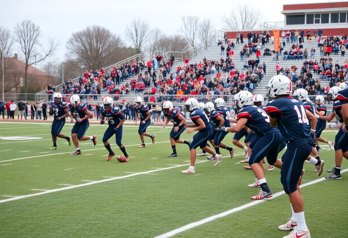 Columbia Eagles football team practicing on the field
