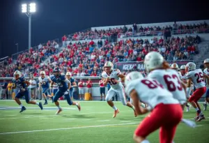 Players competing in high school football game in Columbia Metro area