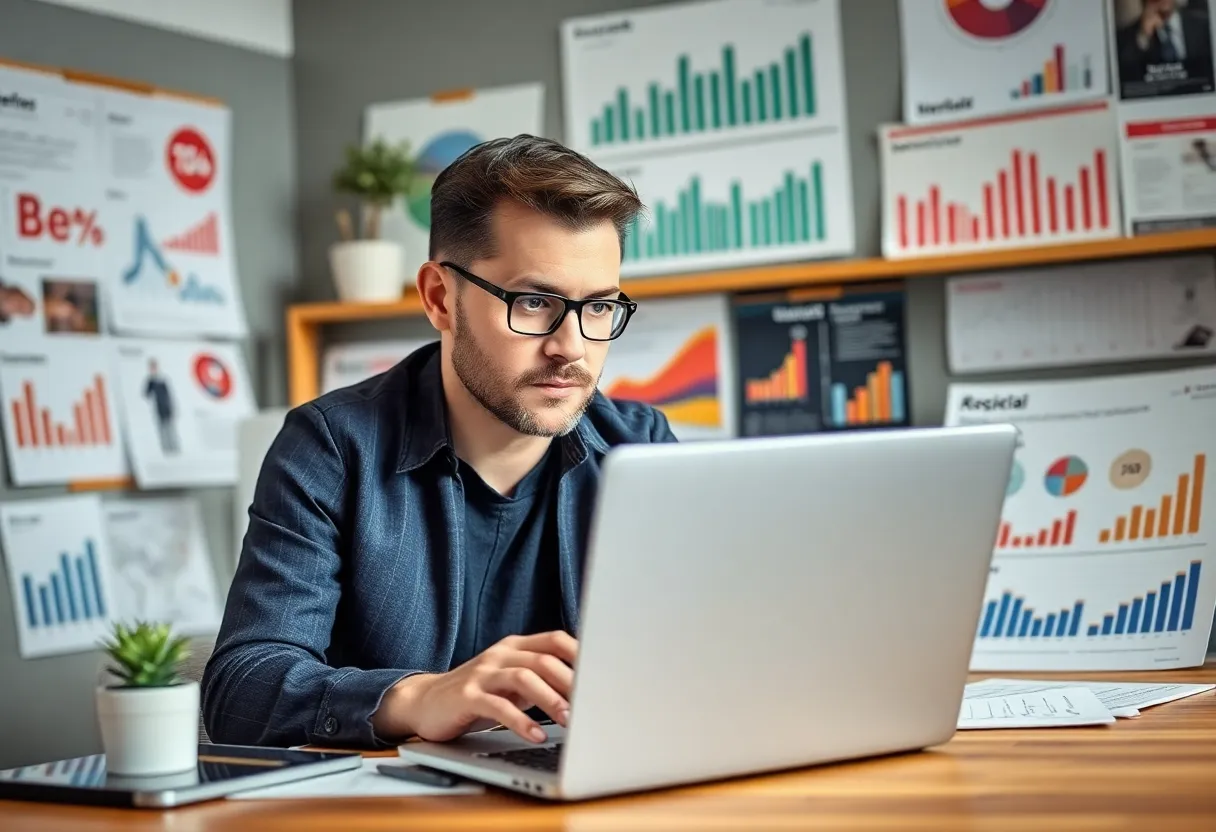 Strategist analyzing data for digital marketing