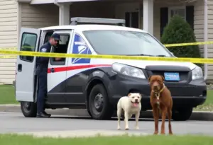 Scene of a dog's attack on a postal worker with caution tape around a house