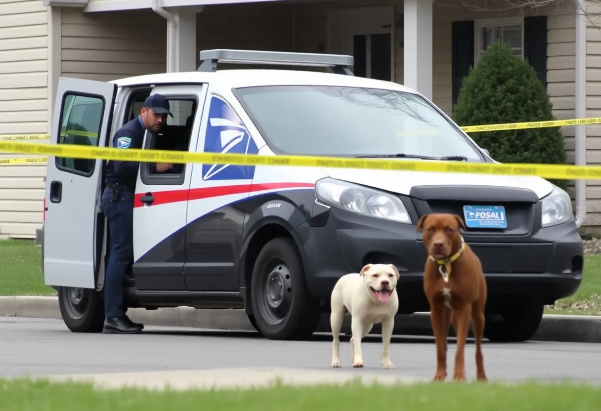 Scene of a dog's attack on a postal worker with caution tape around a house