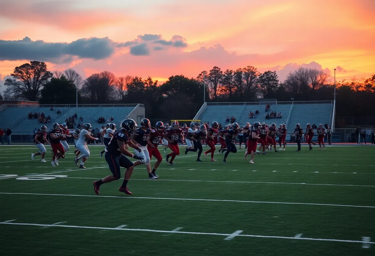 Dutch Fork Silver Foxes in action against White Knoll Timberwolves during a high school football game.