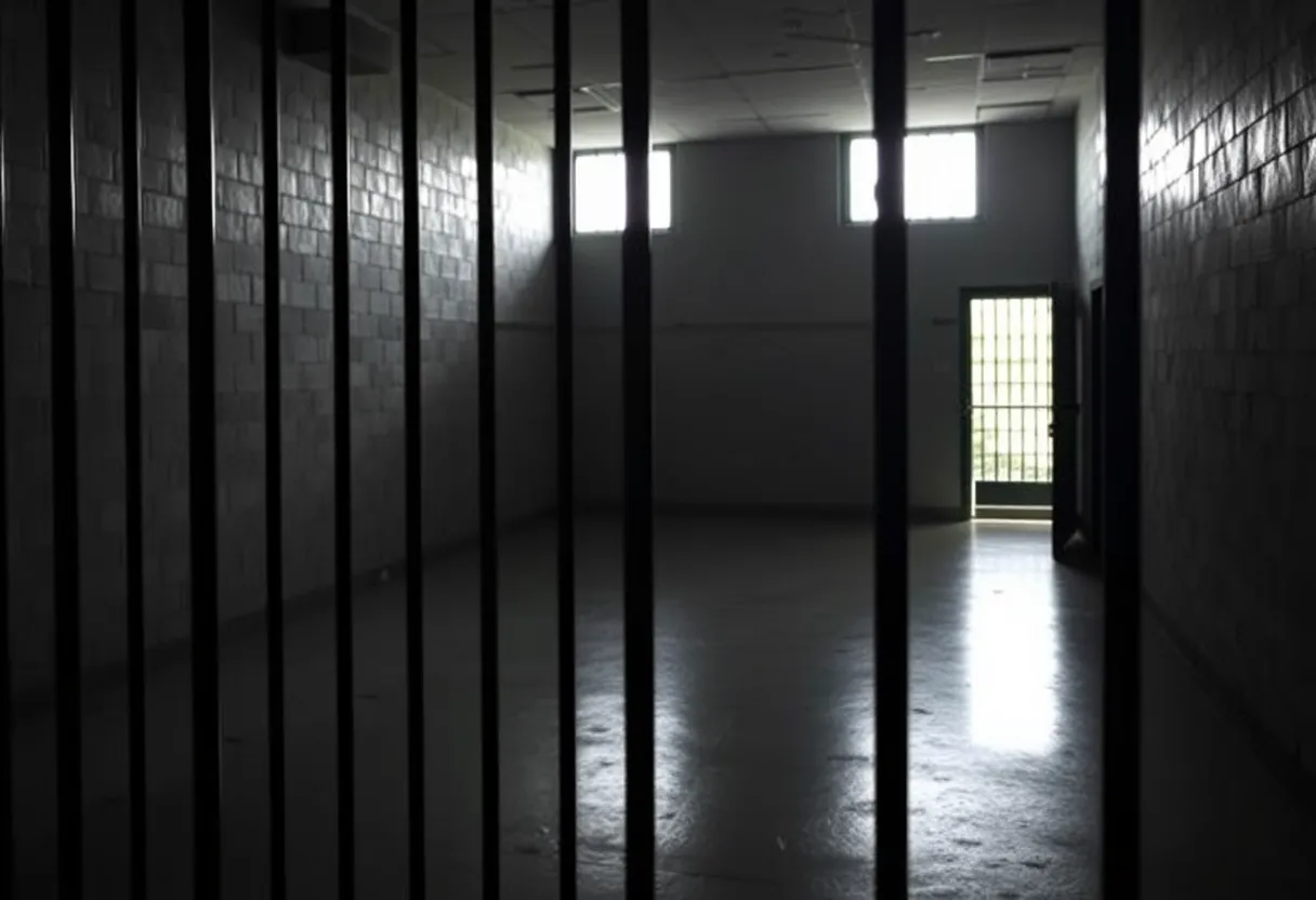 Somber empty prison cell representing death row