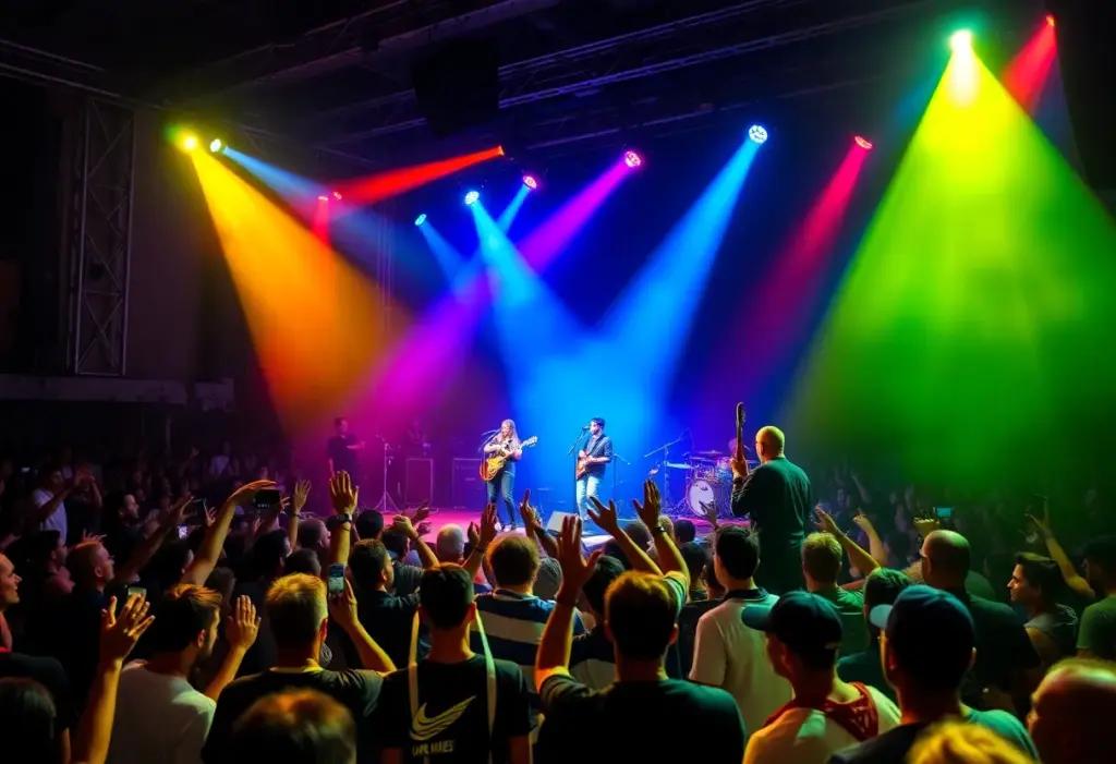 Concert scene featuring live music at a venue with audience