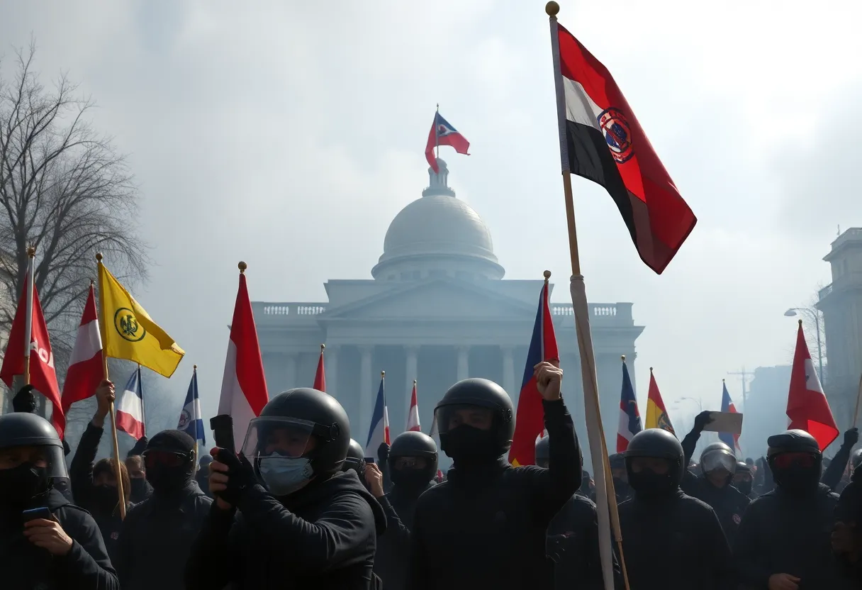 Illustration depicting government action against liberal organizations.