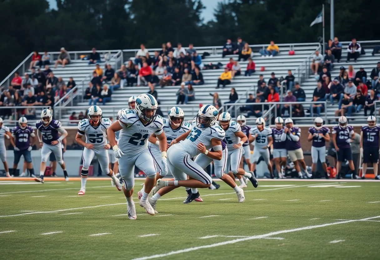 High school football players competing on the field