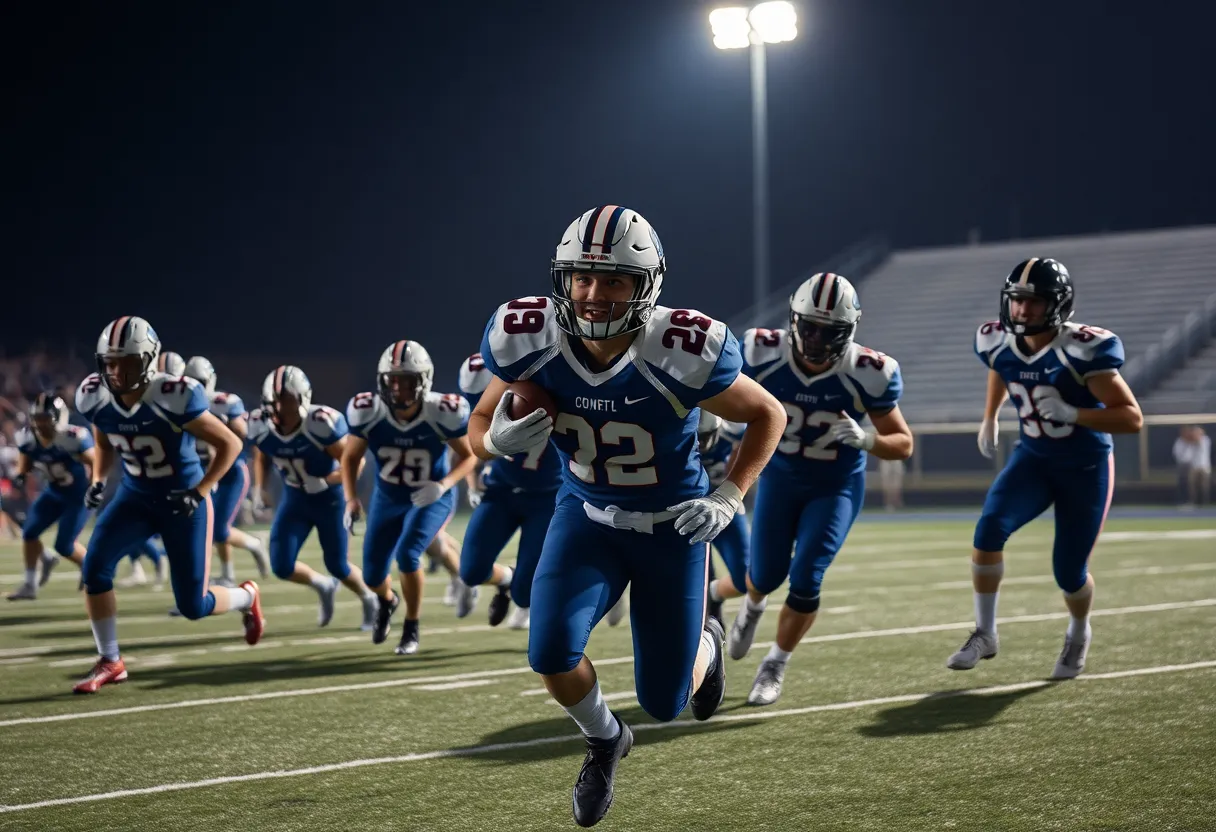 Players celebrating after a football game victory