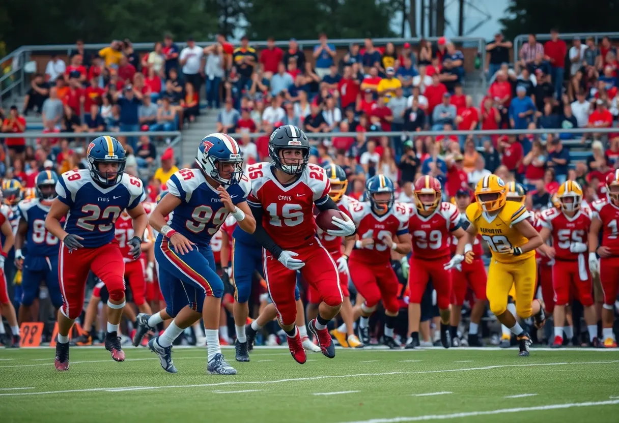 Newberry Bulldogs football players in action during the game against Keenan Raiders