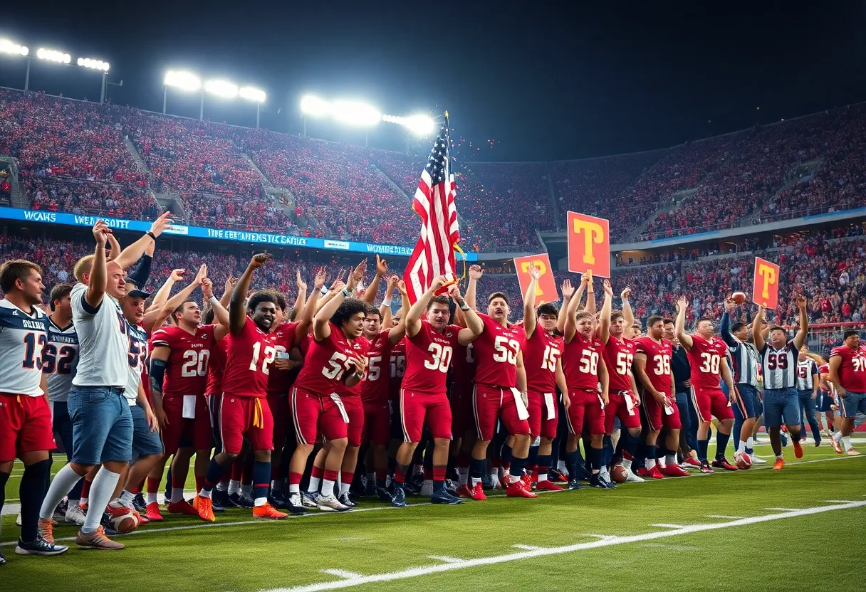 Newberry College football team celebrating their victory on the field.
