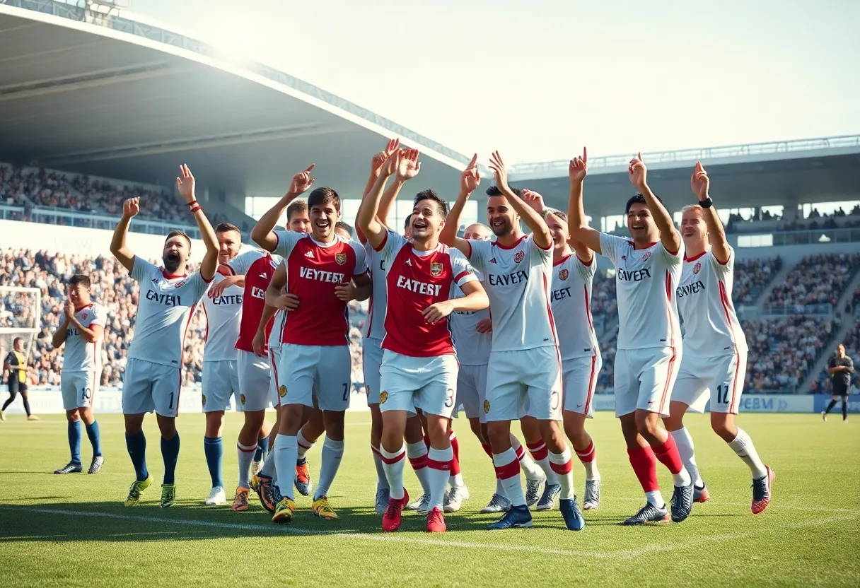 Newberry College football team celebrating a victory on the field