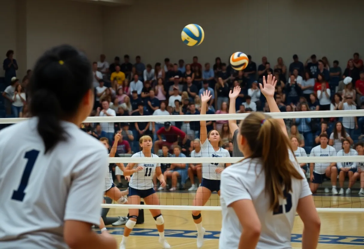 Players competing in a volleyball match at Newberry College