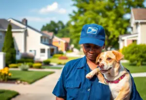 A postal worker's uniform amidst a neighborhood showing community concern after a dog attack.