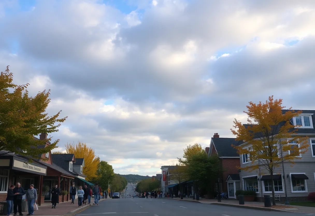 Cloudy morning in Newberry with people outside