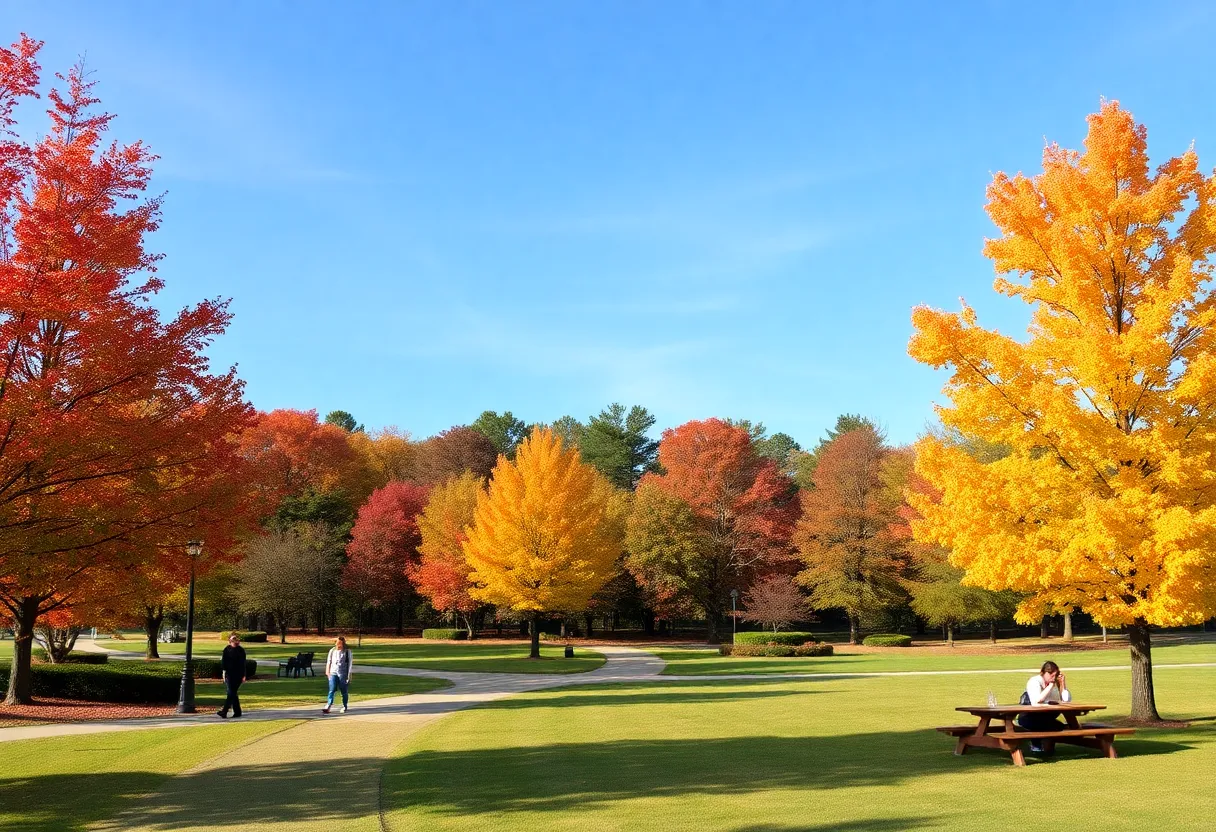 People enjoying clear and mild weather in Newberry, SC park