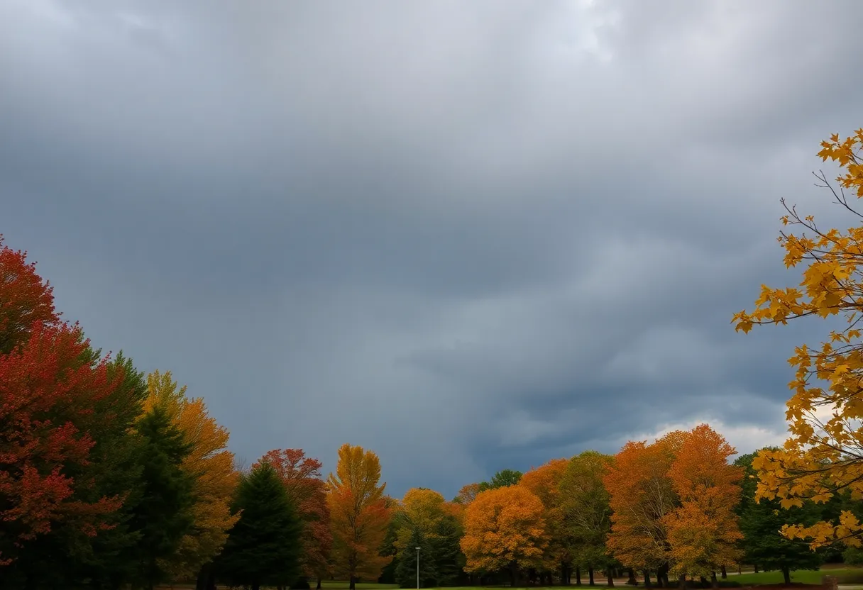 Overcast sky with thundershowers in Newberry, SC