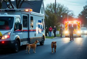 Emergency response at a dog attack scene involving a postal worker