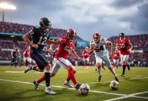 Football players competing in a South Atlantic Conference game