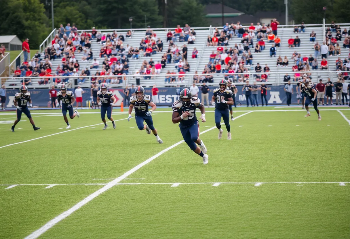 High school football players in action on the field in South Carolina.