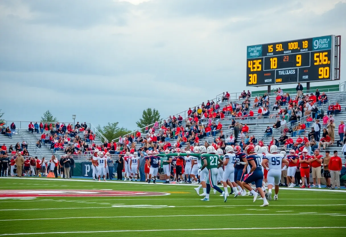 High school football game in South Carolina with players and fans.