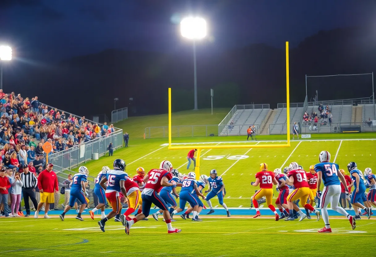 High school football players competing during a game in South Carolina