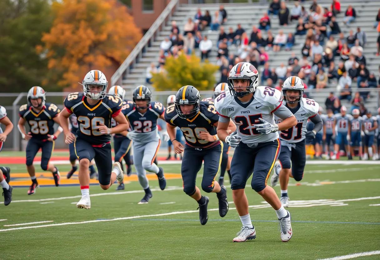 High school football players competing on the field