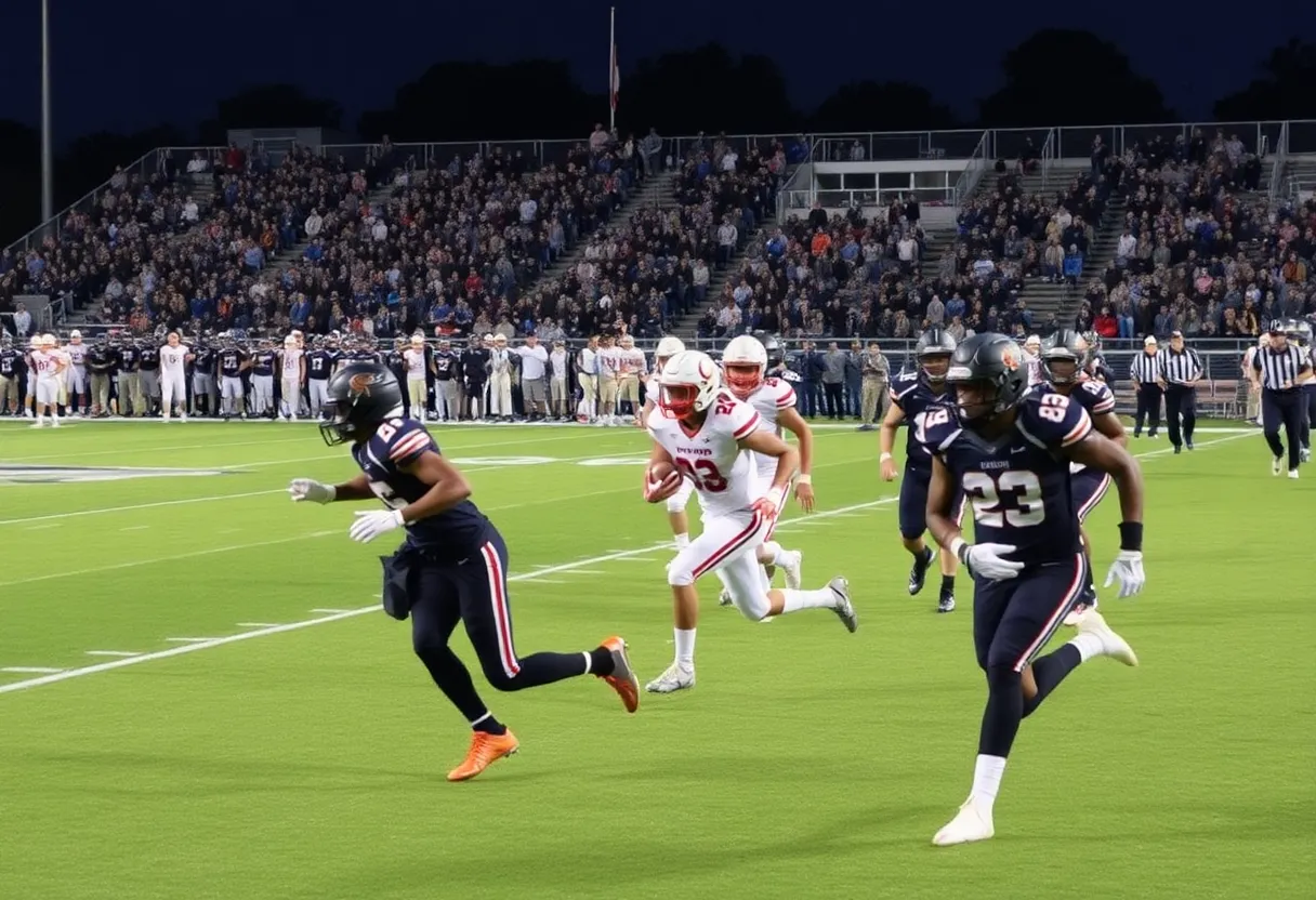 High school football players in action during a game in South Carolina
