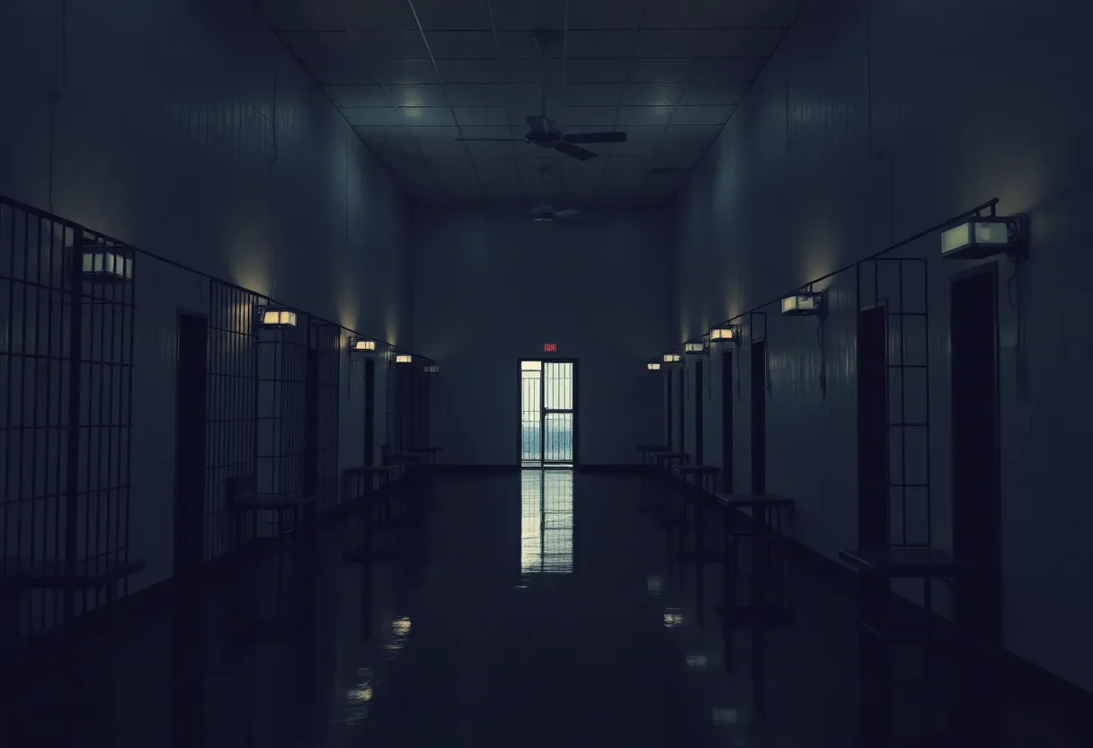 Interior view of a prison death row section, emphasizing solitude and reflection.