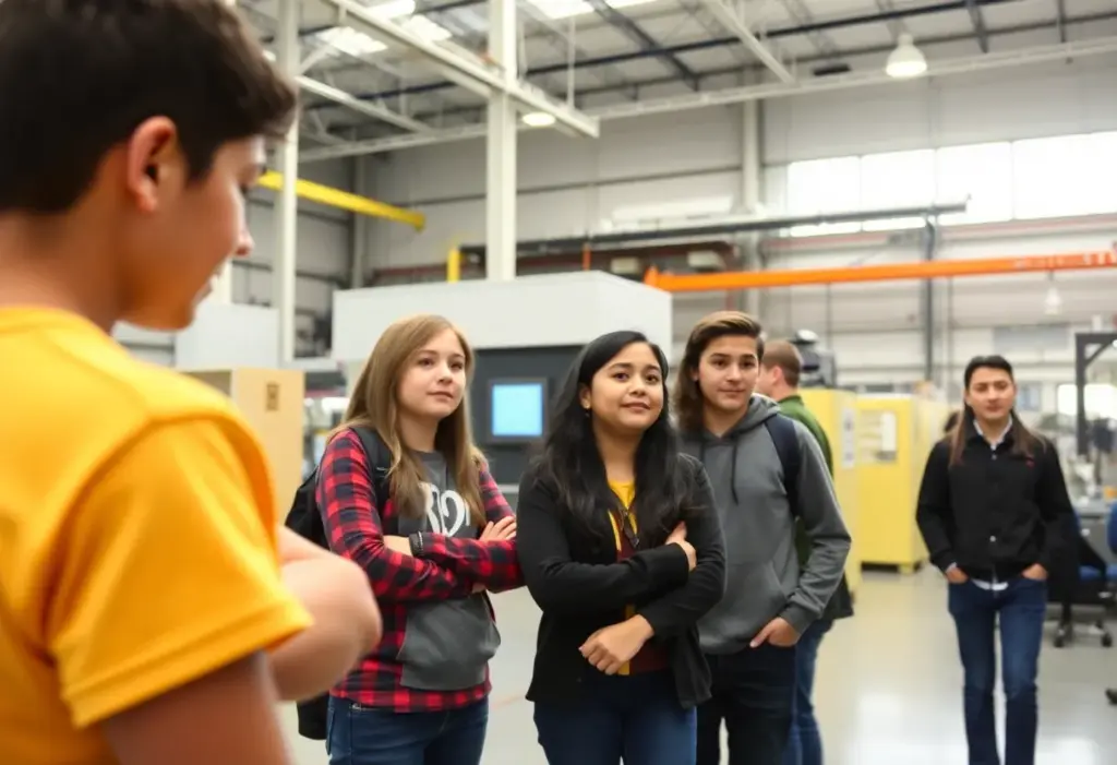 Students participating in a manufacturing facility tour