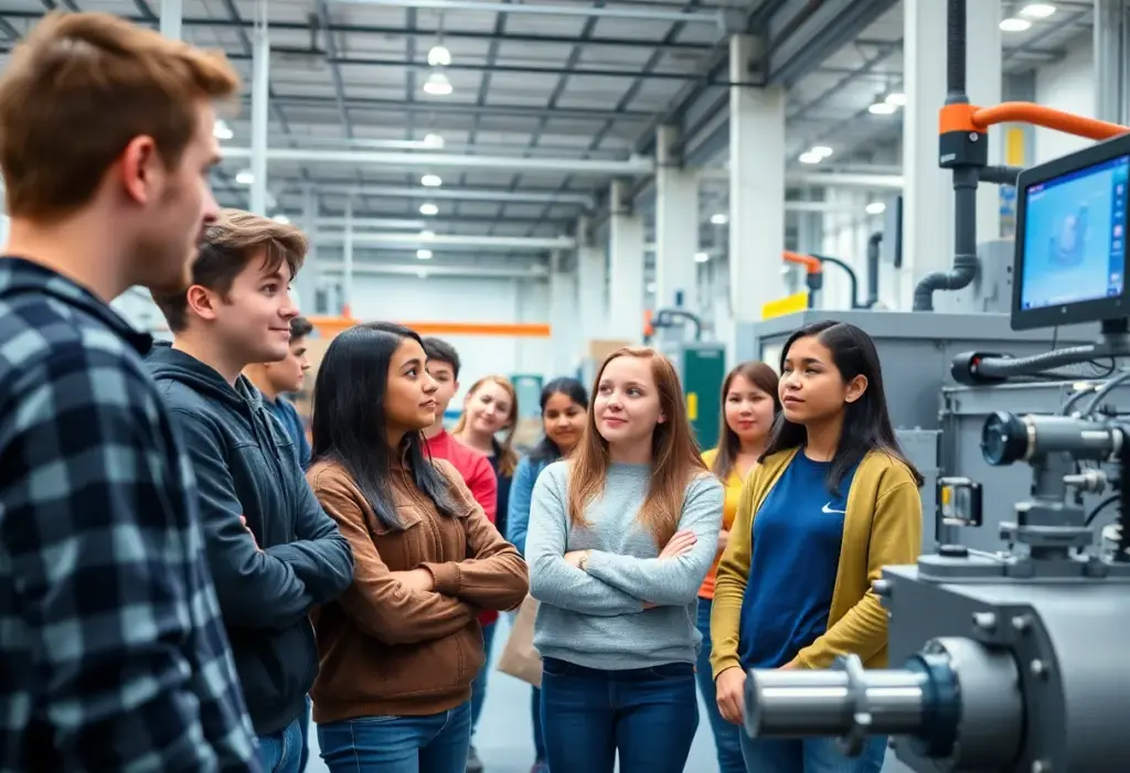 Students participating in a guided tour of Samsung's manufacturing facility in Newberry.
