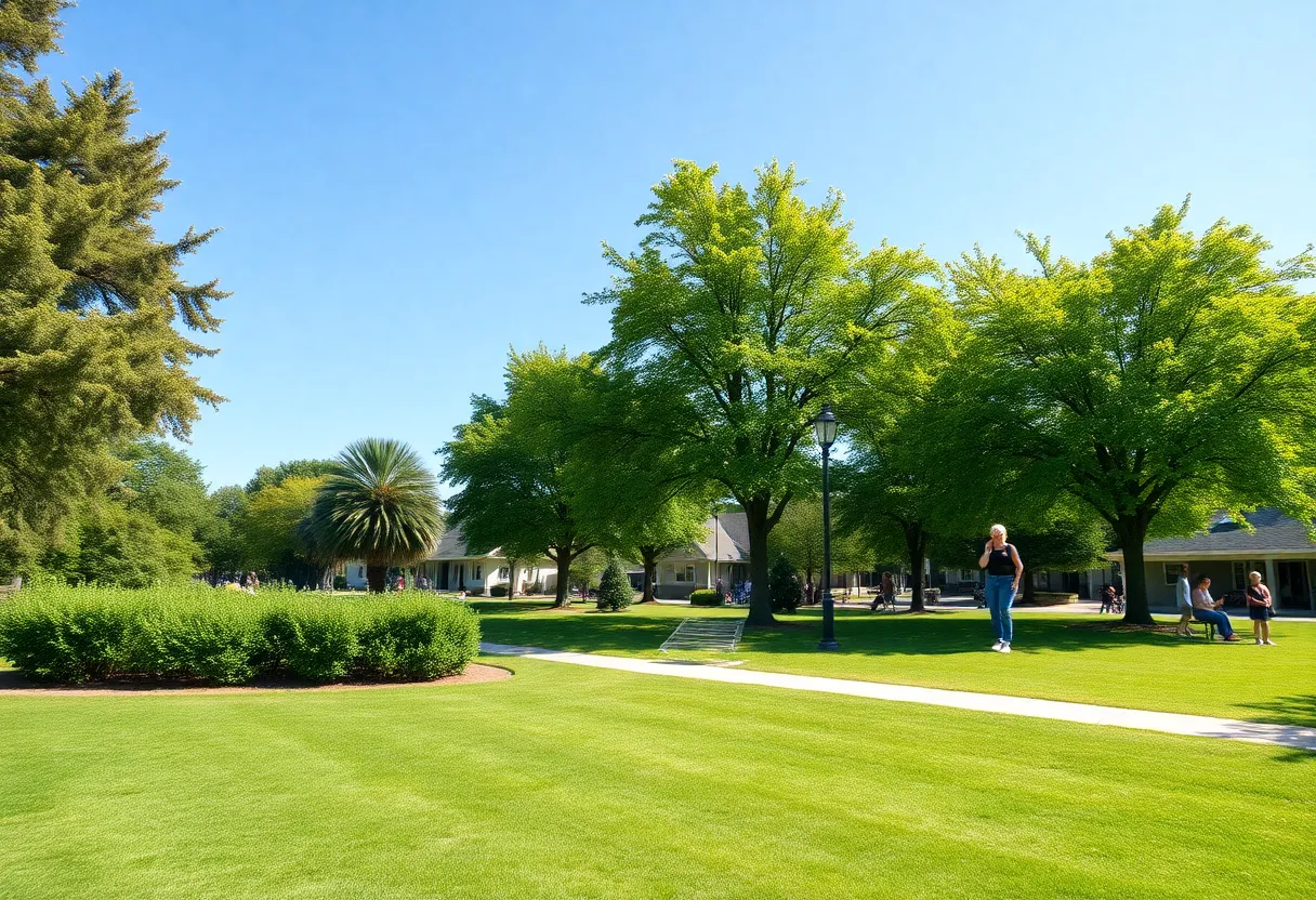 A sunny day in a park with families enjoying outdoor activities