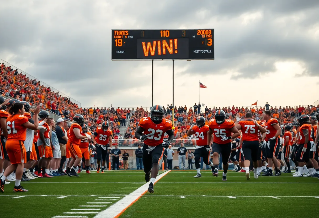 Swansea High football team celebrating their victory in a game